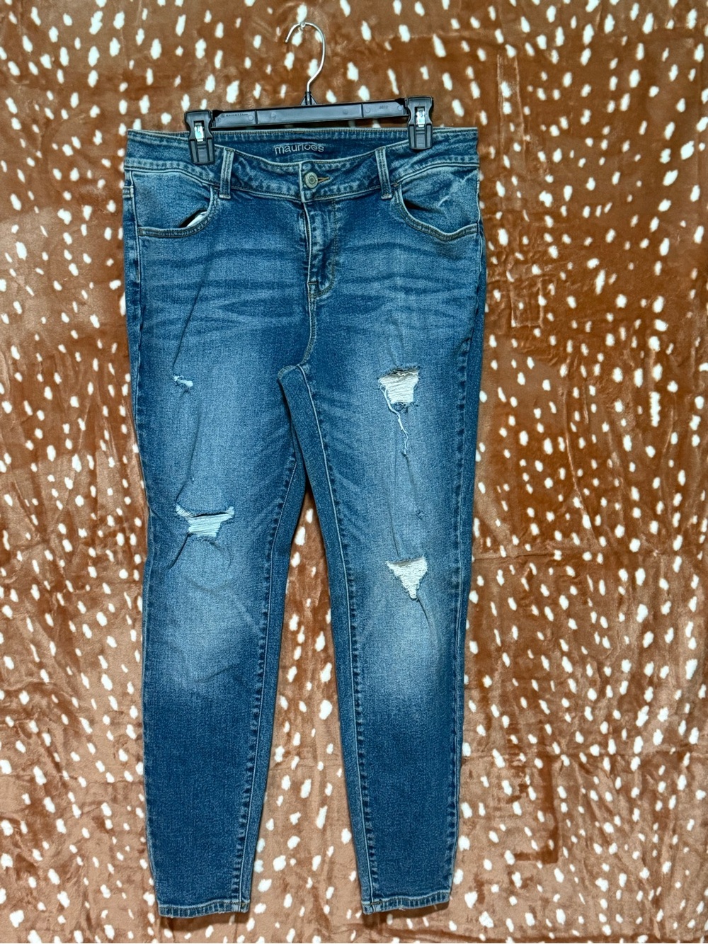 Maurices Women's Distressed Skinny Jeans in Dark Blue Wash